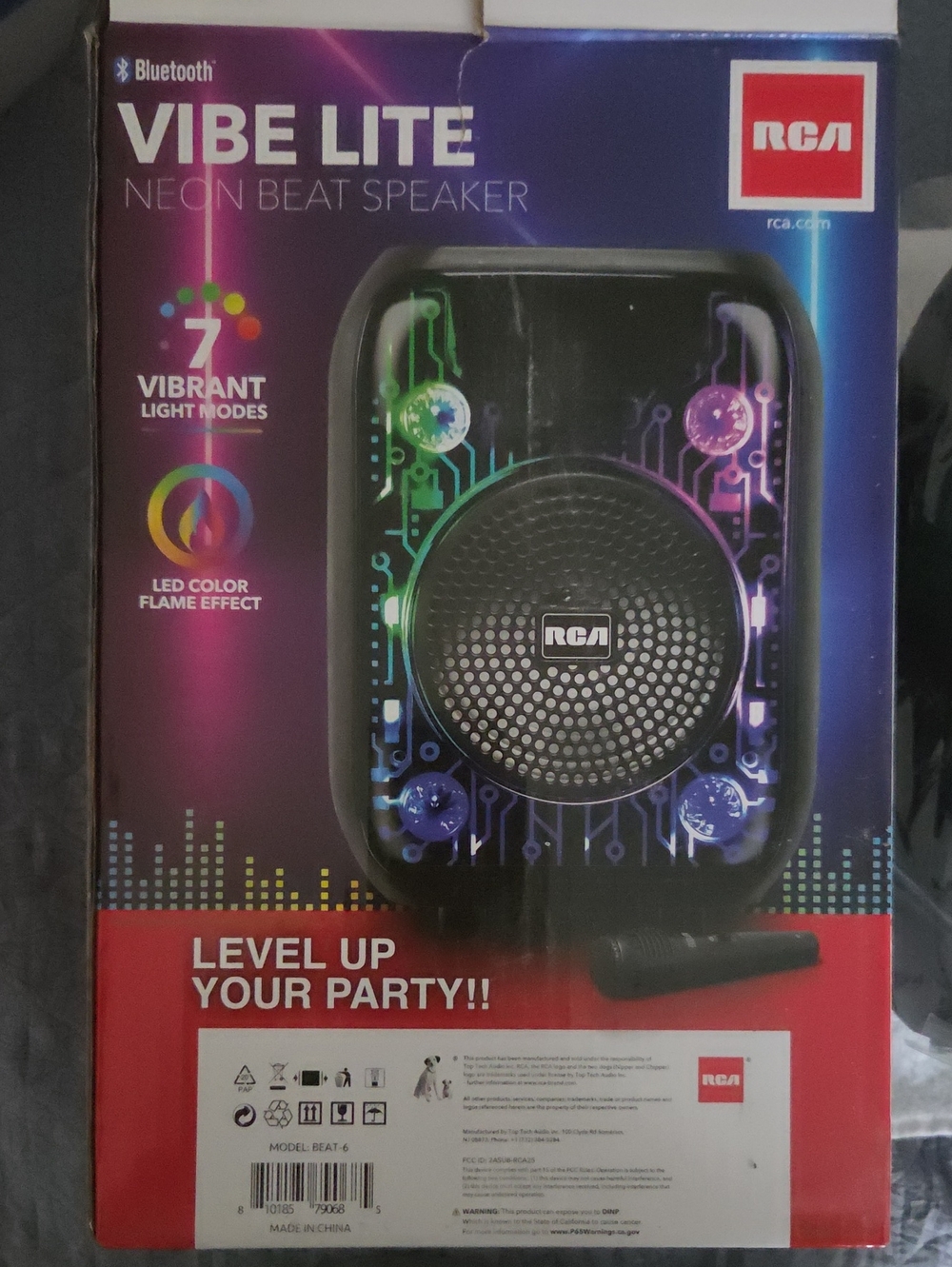 RCA Vibe Lite Neon Beat Bluetooth Speaker - Black with Multicolor LED